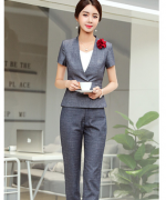 职业装女时尚韩版女神范工作服气质短袖正装套装114-1319（外套+长裤）
